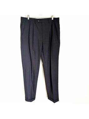 Lauren Ralph Lauren Dress Pants Mens 37x34 Navy Wool Pleated Cuffed Trousers